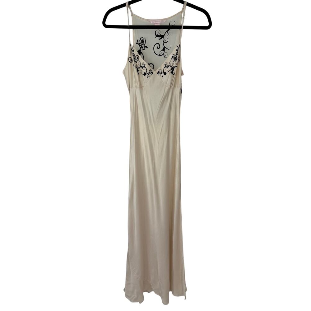 Vintage Y2K Victoria’s Secret 100% Silk Maxi Slip Dress Embroidered 2002